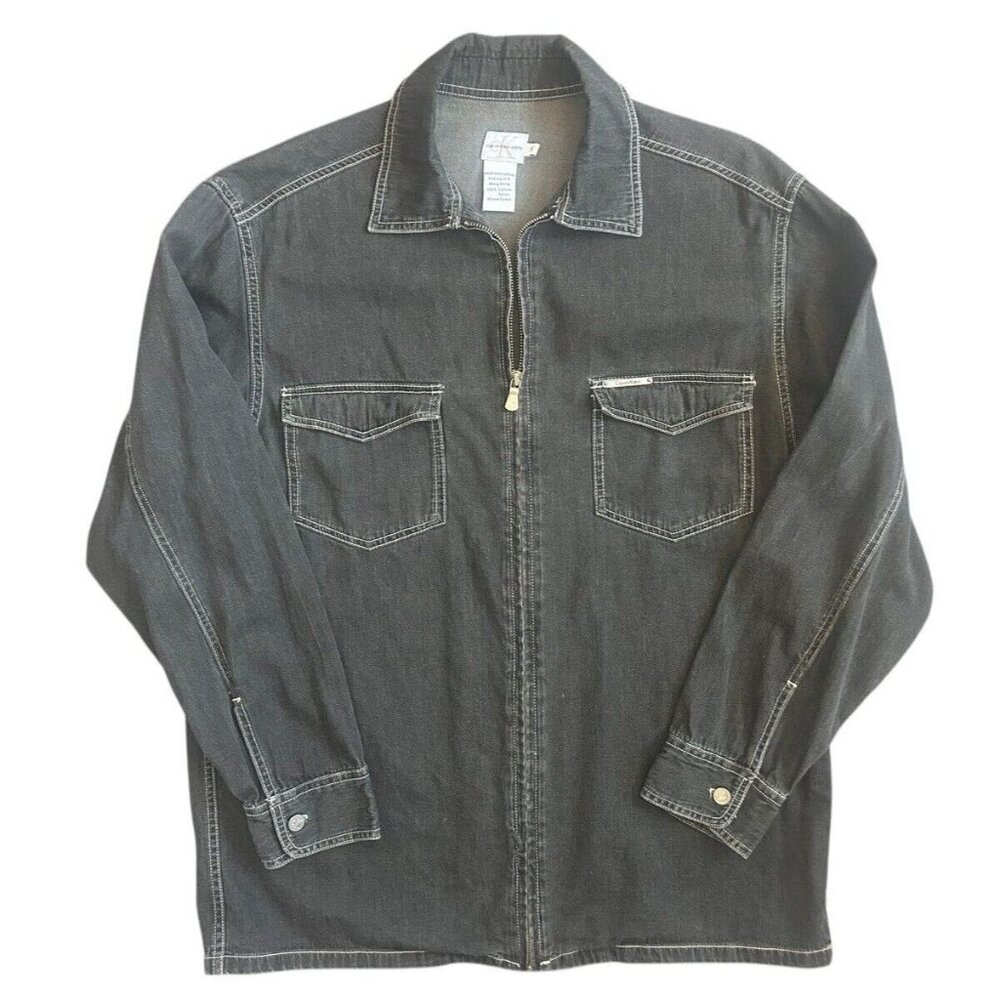 Calvin Klein Jeans Boxy Full Front Zip Denim Overshirt Stone Wash Cotton Small